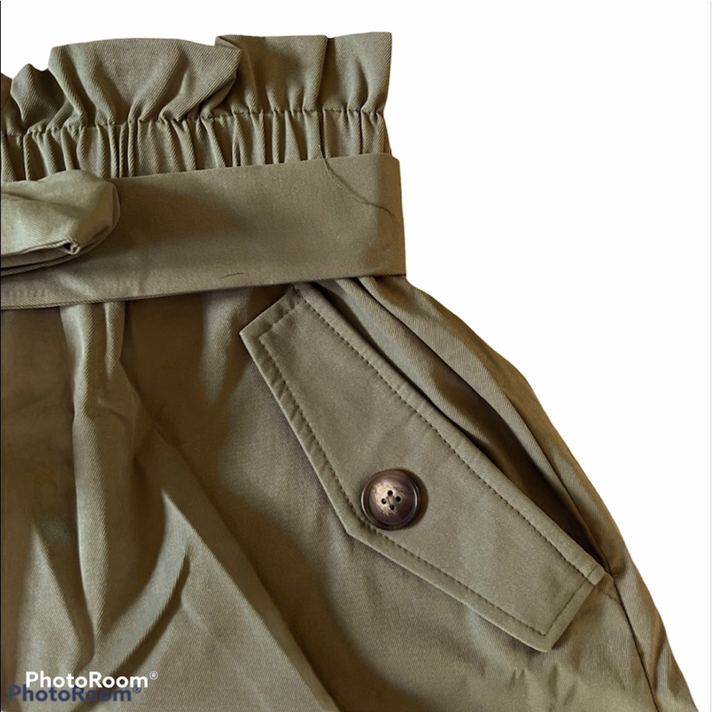 Olive Paperbag Shorts W/Side Pockets And Tie Sz 1X - Picture 6 of 9